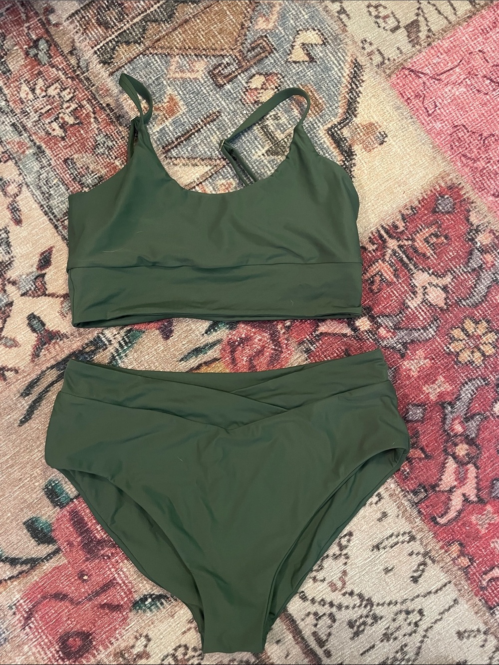Night Dive High-Waist Scoop Bikini Set in Olive Green